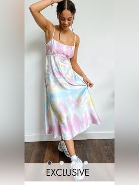 Exclusive Pastel Tie-Dye Slip Midi Dress